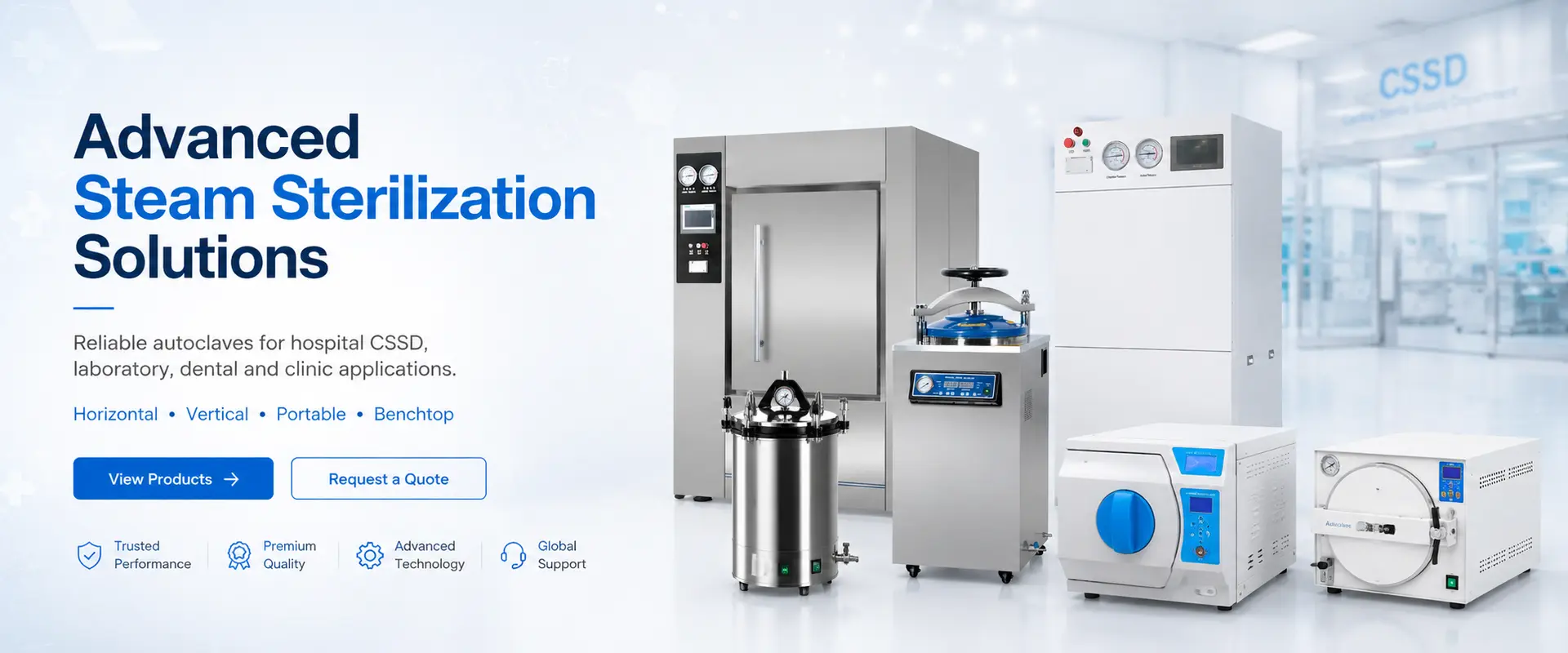 Gamme d’autoclaves Keling Medical — stérilisateurs à vapeur horizontaux, verticaux, portables et de paillasse pour les applications hospitalières CSSD, de laboratoire, dentaires et cliniques