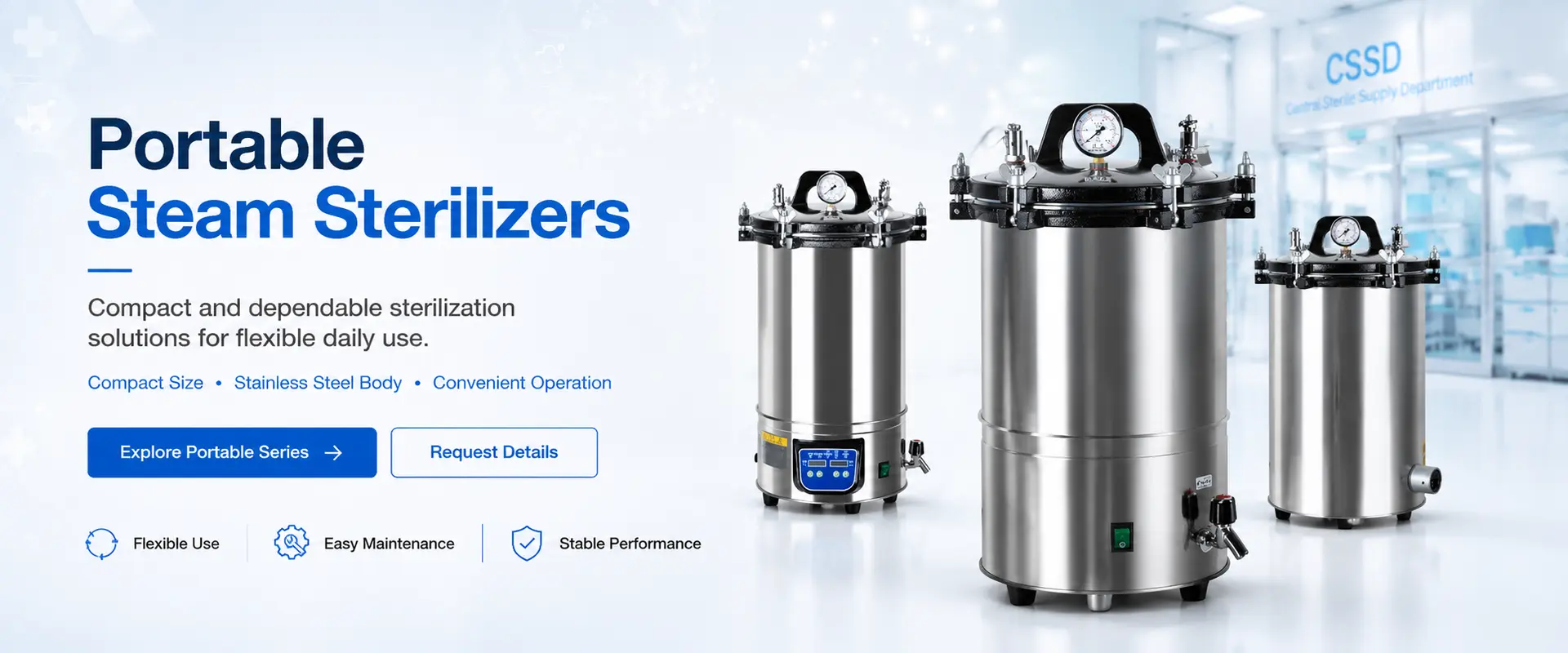Stérilisateurs à vapeur portables — autoclaves compacts en acier inoxydable pour une utilisation quotidienne flexible