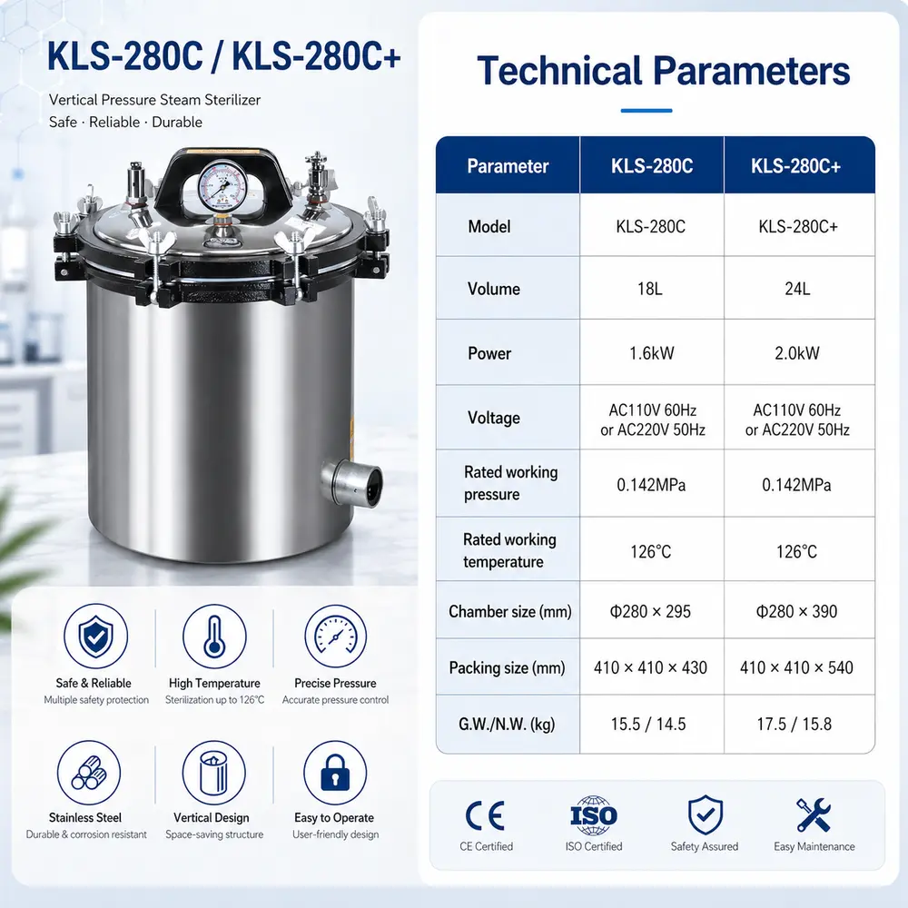 KLS-280C/C+ 이동식 고압증기멸균기(석탄 및 전기 이중 가열) — 구조 및 기능 상세 4
