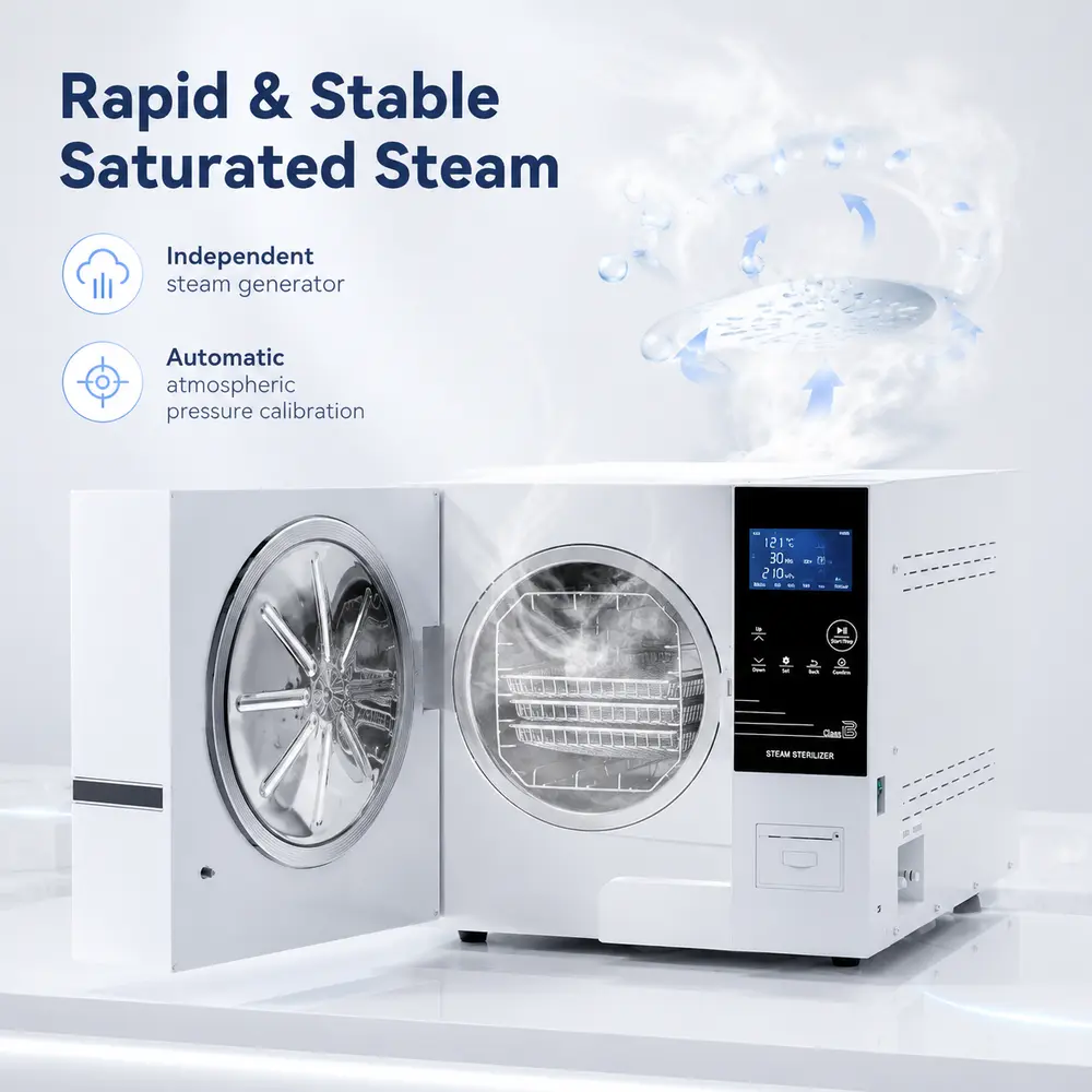 KLT-X Series เครื่องนึ่งฆ่าเชื้อแบบตั้งโต๊ะ (Class B, ประตูดึงลง) — รายละเอียดโครงสร้างและคุณสมบัติ 1