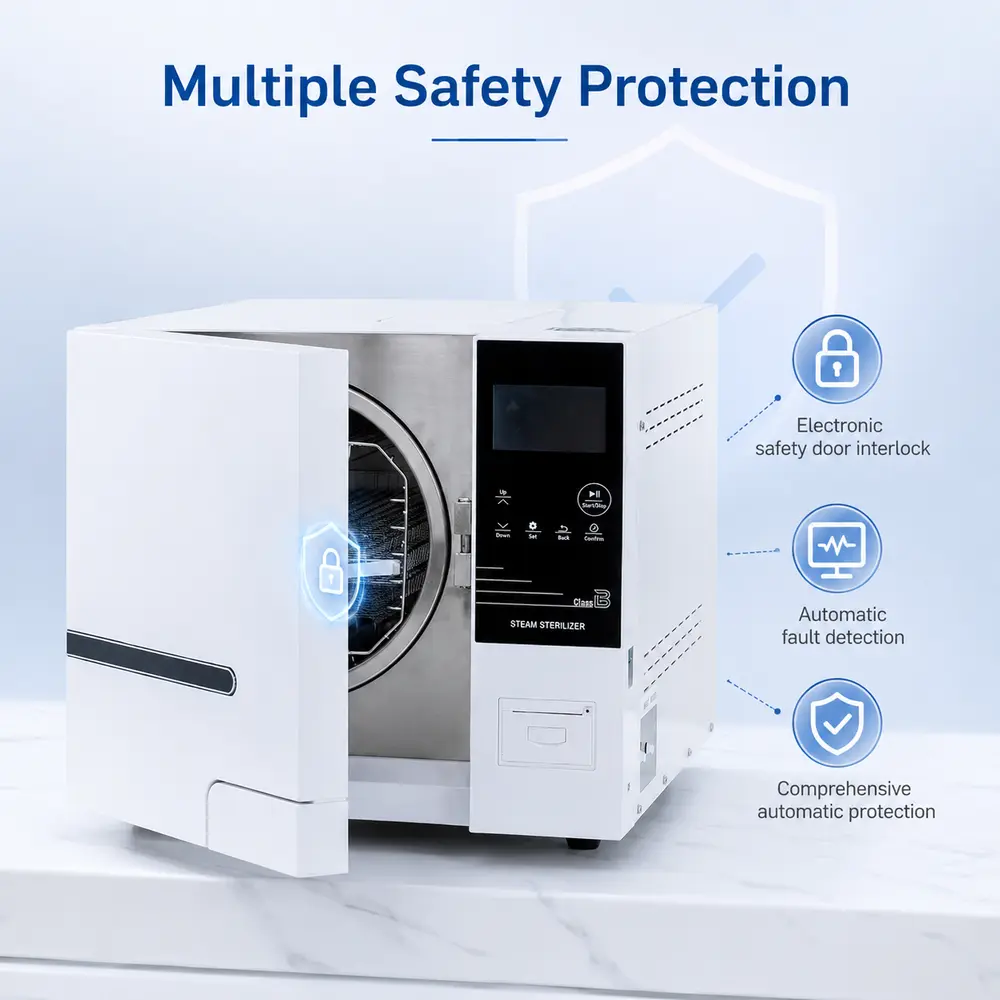 KLT-X Series เครื่องนึ่งฆ่าเชื้อแบบตั้งโต๊ะ (Class B, ประตูดึงลง) — รายละเอียดโครงสร้างและคุณสมบัติ 3